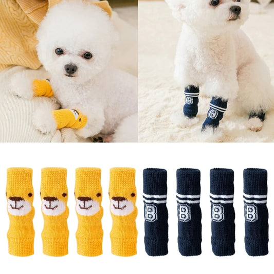 4 Pcs Dog Socks Knitted Dog & Socks Pet Knee Pads Winter Knee Protectors for Indoor Wear Holiday Gift Warm Dropshipping